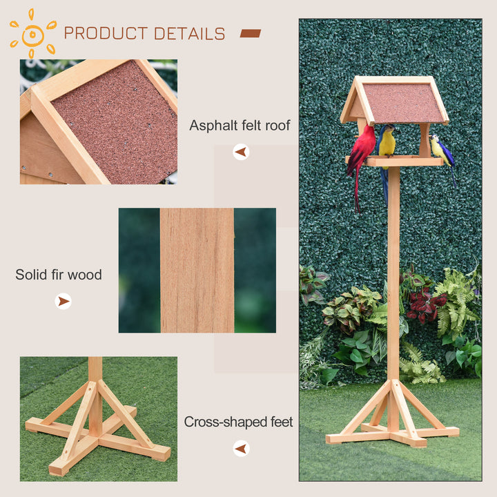 PawHut Bird Feeder Table, Wooden Freestanding Outdoor Feeding Station with Weatherproof Roof, Cross-shaped Base, Natural, 55 x 55 x 144cm | Aosom UK