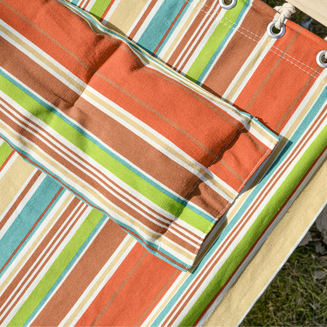 Outdoor Garden Hammock with Stand, Double Cotton Hammock with Adjustable Steel Frame, Swing Hanging Bed with Pillow, for Garden, Patio, Beach, Red Stripes
