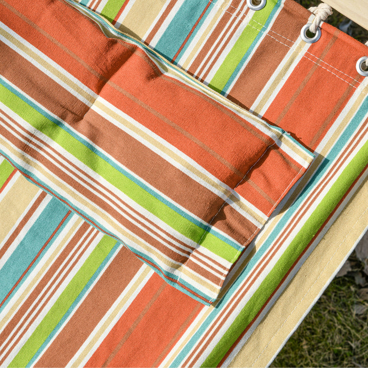 Outdoor Garden Hammock with Stand, Double Cotton Hammock with Adjustable Steel Frame, Swing Hanging Bed with Pillow, for Garden, Patio, Beach, Red Stripes