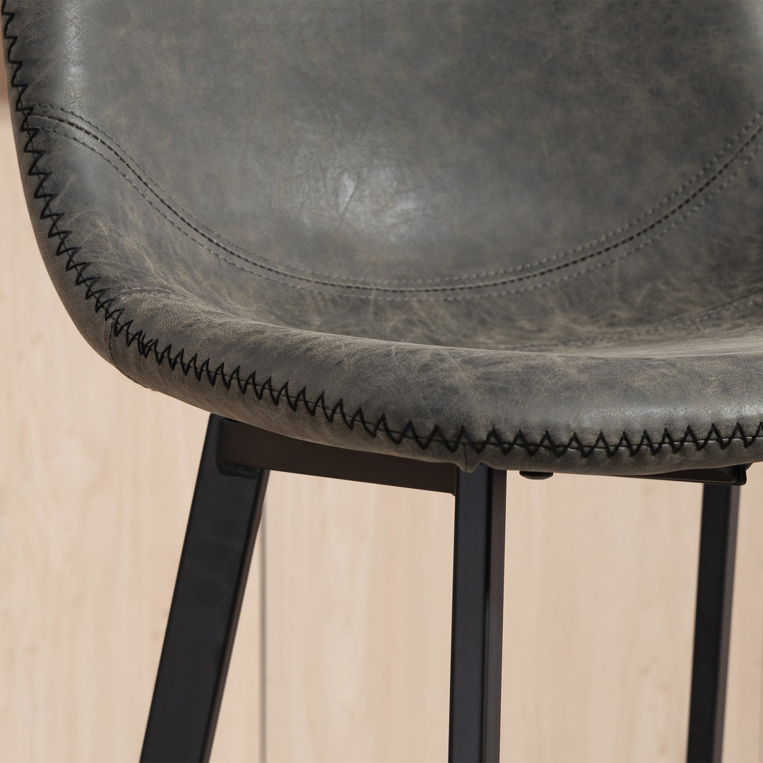 MCL Bar Stools Set of 2, PU Leather Dining Stools with Backrest, Footrest, for Kitchen, Counter, Breakfast Bar, Grey