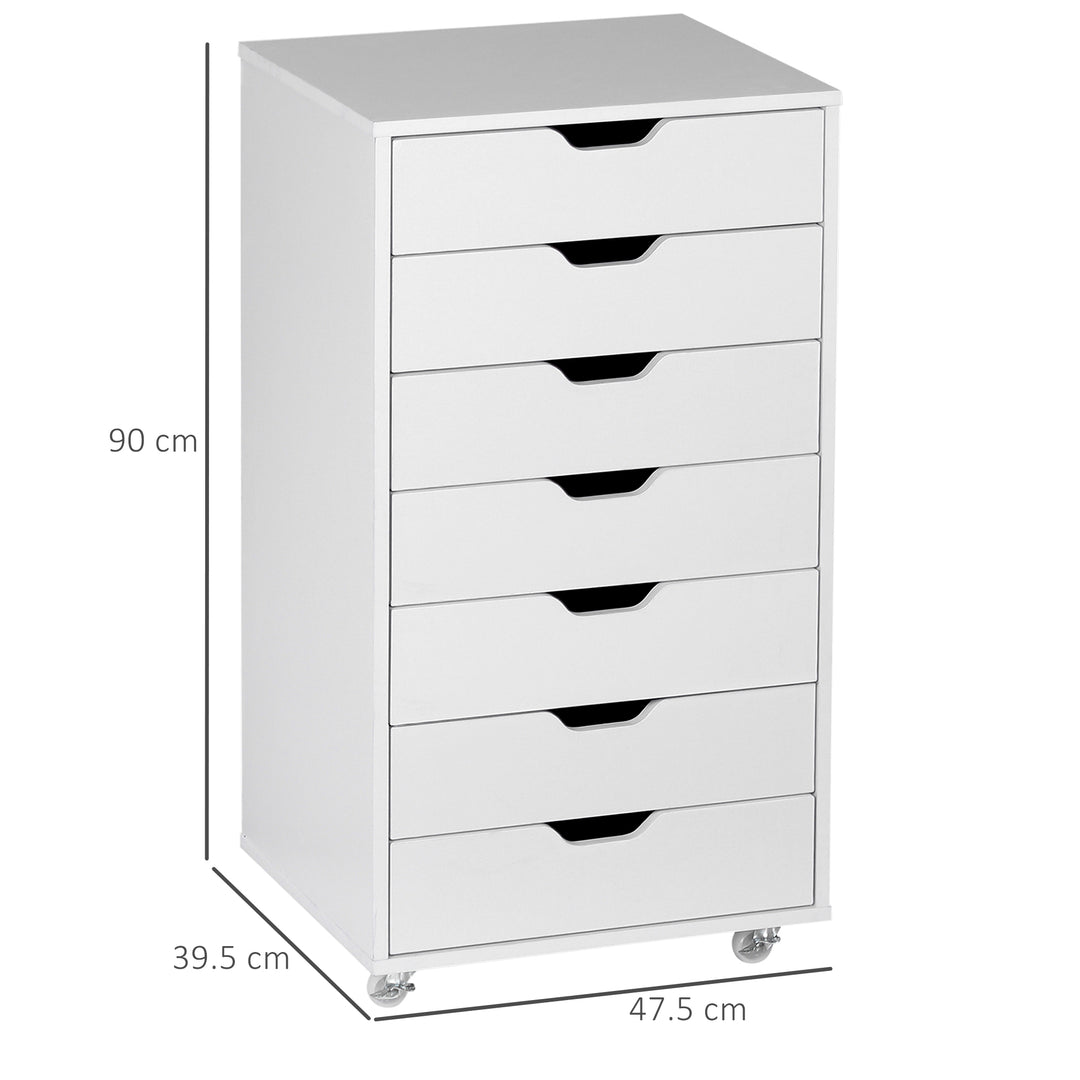 Seven-Drawer Filing Cabinet, with Wheels - White
