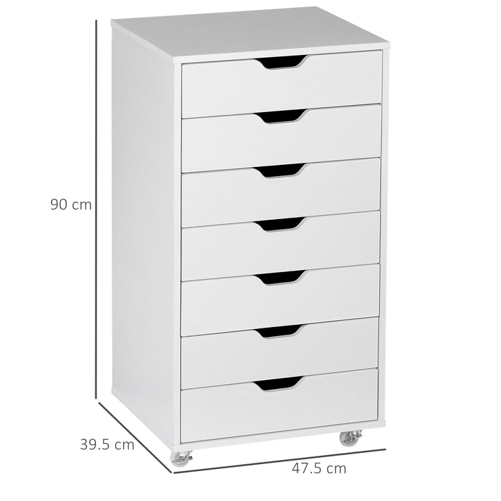 Seven-Drawer Filing Cabinet, with Wheels - White