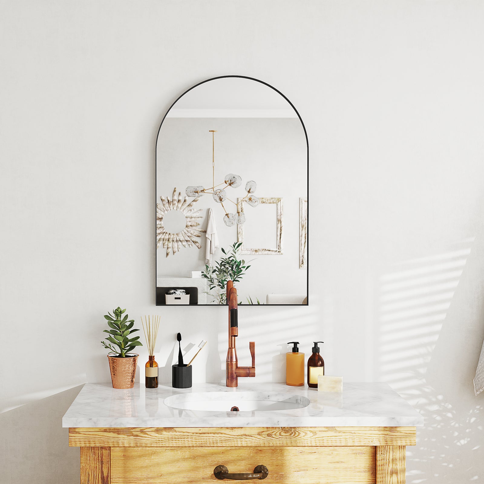 60 x 90cm Arched Home Mirror - Black