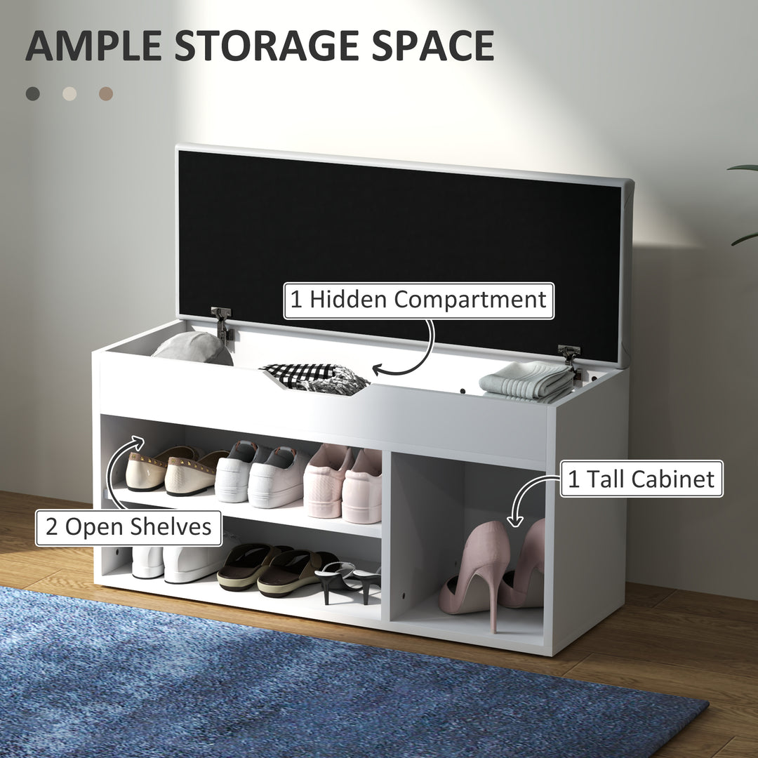 Shoes Cabinet Bench Hidden Storage Padded Seat Organiser Footwear Rack Hallway Cream White