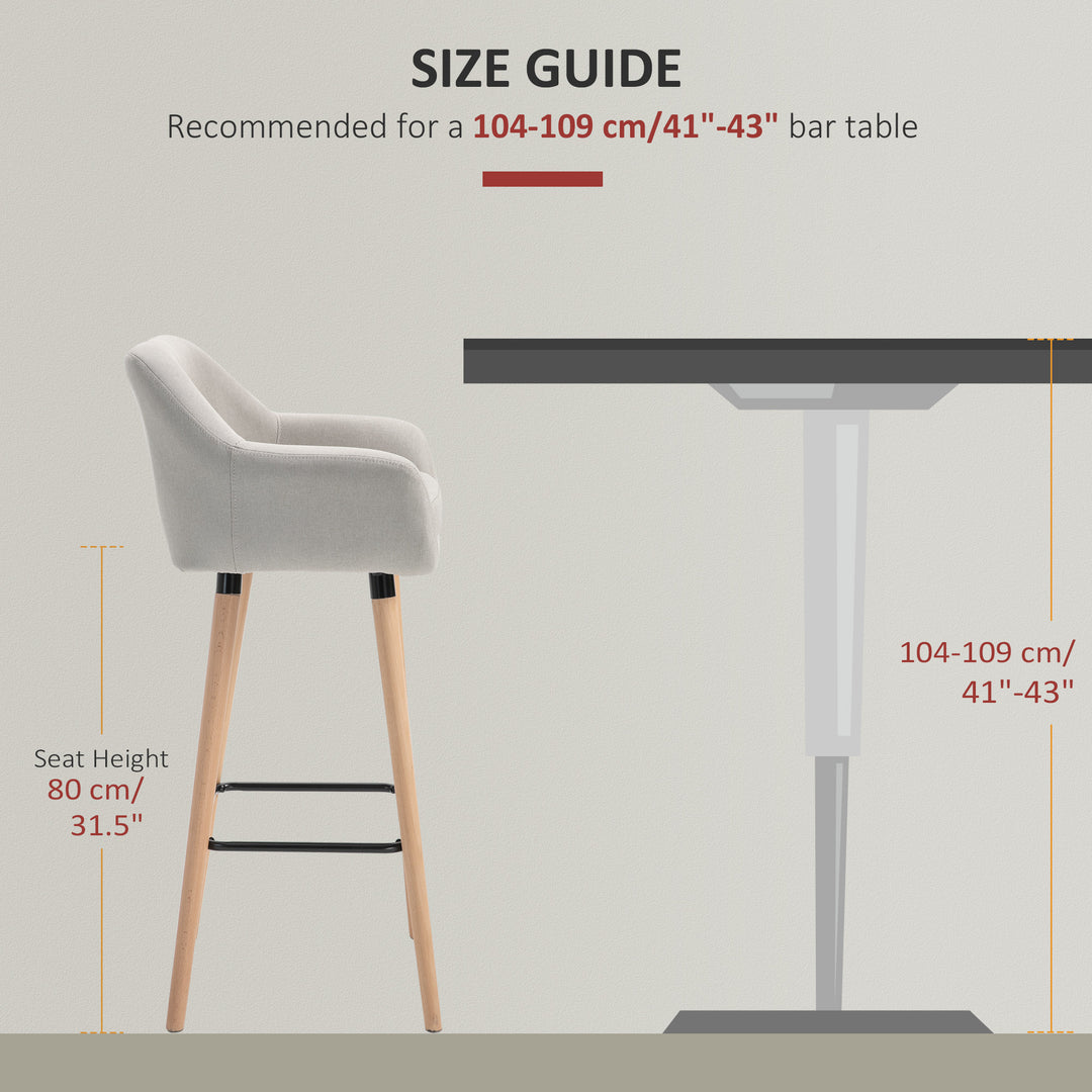 HOMCOM Pair of Bar Chairs, Counter Bar Stool with Metal Frame & Solid Wood Legs, Fabric Seating for Dining Room, Beige | Aosom UK