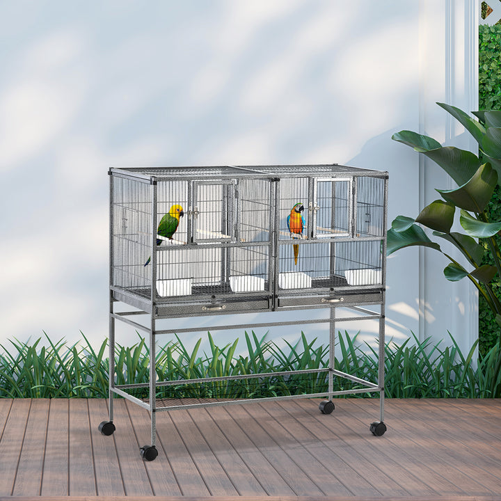 MCL Large Bird Cage Parrot Cage with Divider, Slide Tray for Finch Canaries Parakeets Cockatiels, 95 x 45.5 x 102 cm