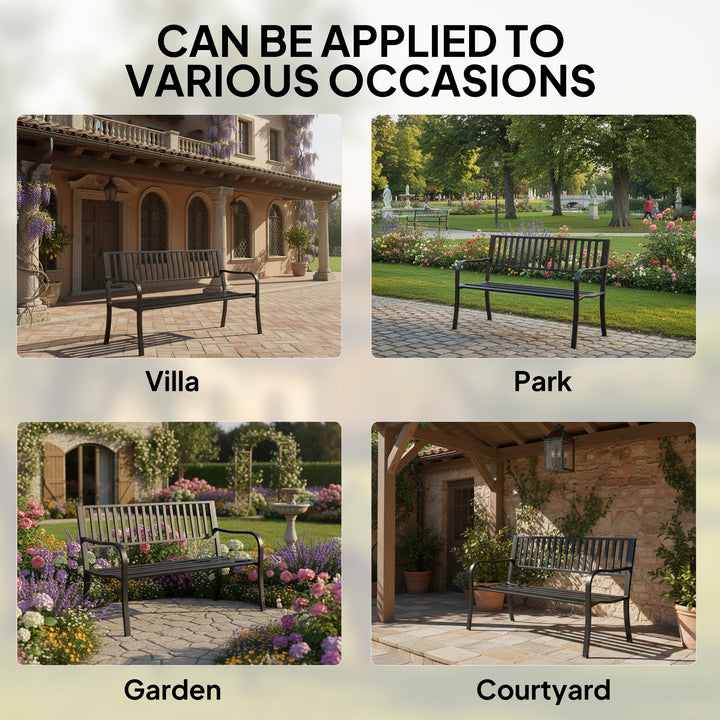 Metal Garden Bench Loveseat with Slatted Seat