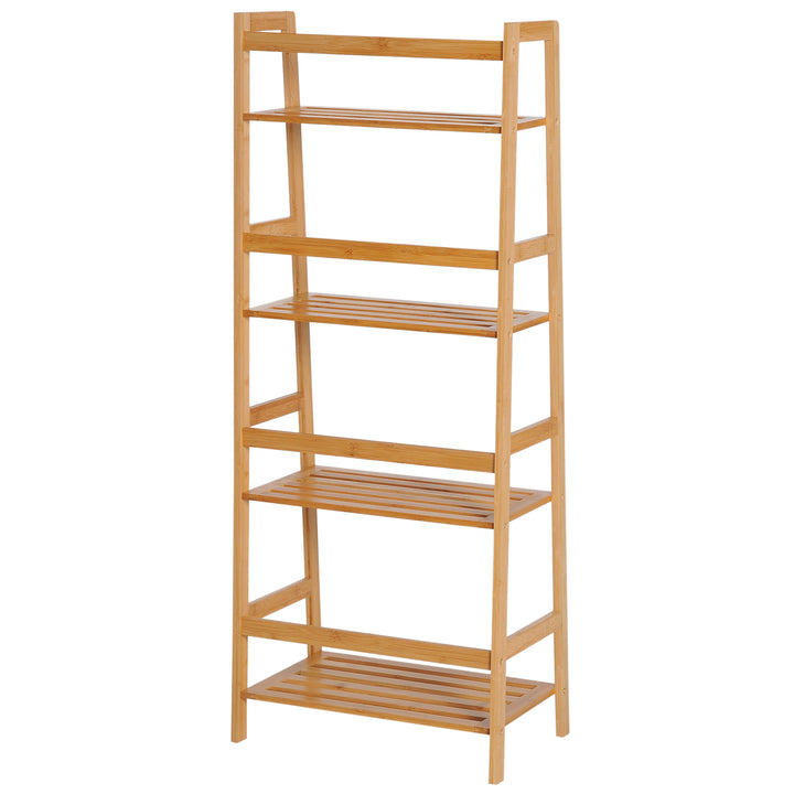 MCL Bamboo Ladder Shelf, 4-Tier Bookshelf, Freestanding Bookcase for Living Room, Study, Bedroom, Home Office, 48 x 31.5 x 120cm, Natural Wood Effect