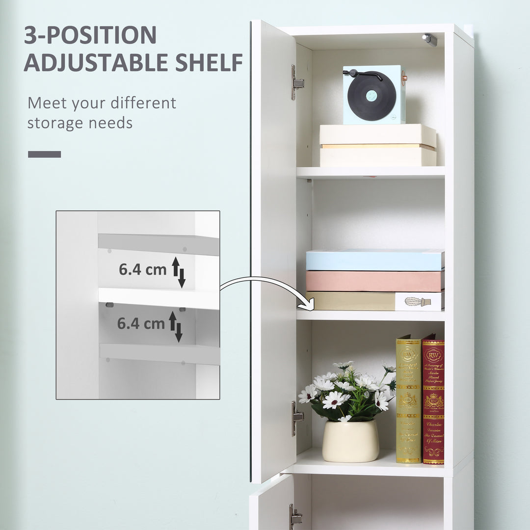 Tall Bathroom Cabinet with Mirror and Adjustable Shelf - White
