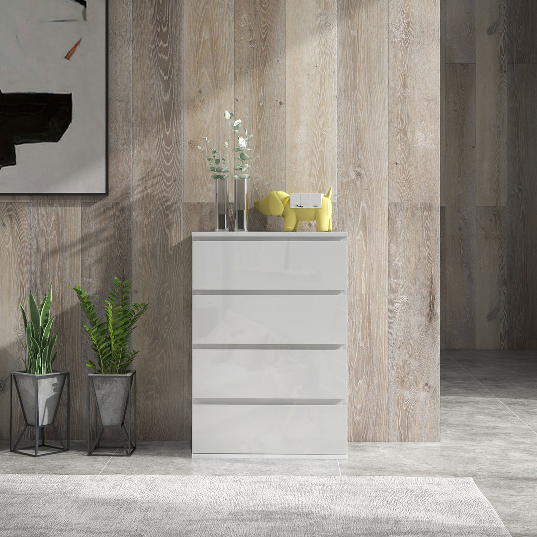 High Gloss Chest of Drawers, 4-Drawer Storage Cabinets, Modern Dresser for Bedroom, White