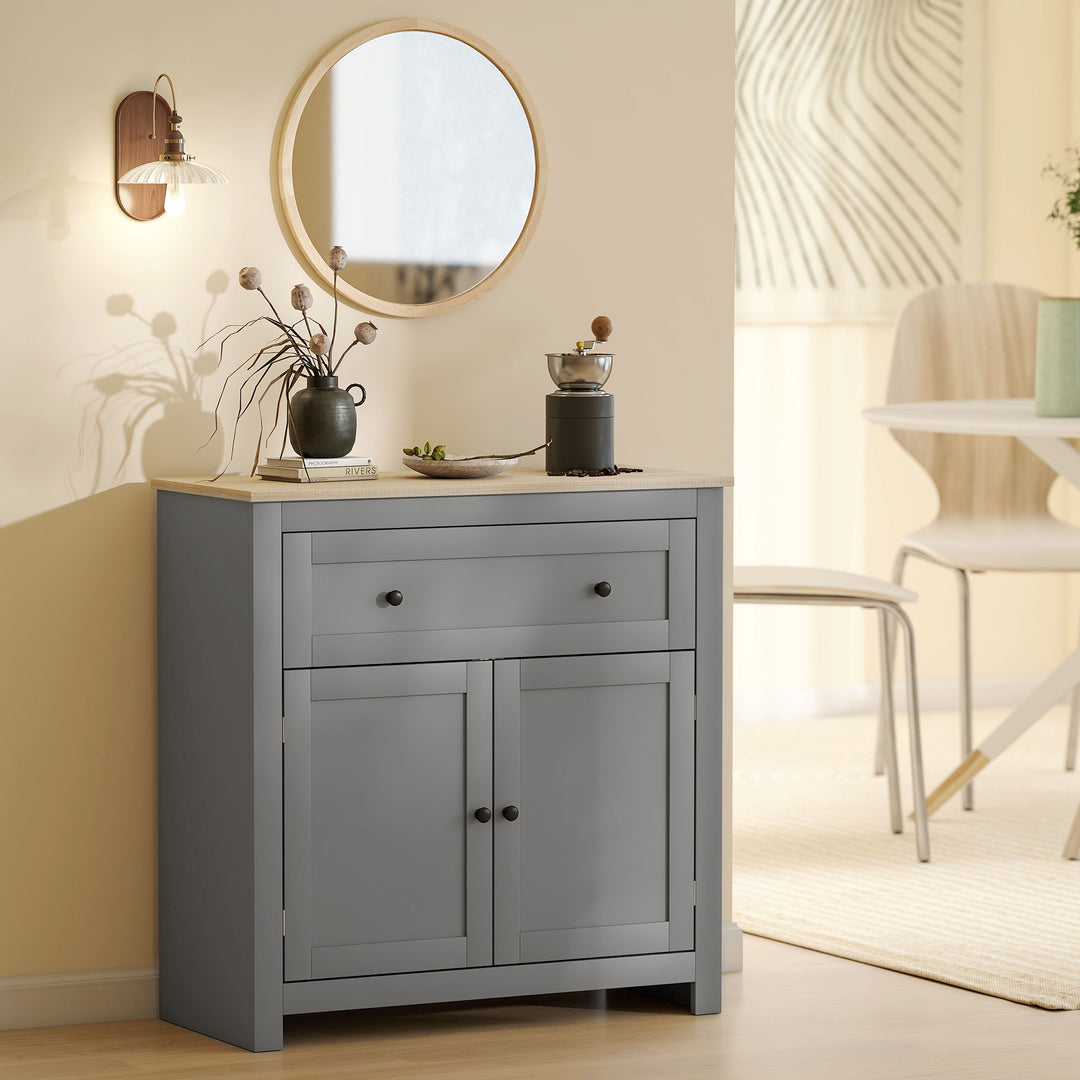 Sideboard Storage Cabinet, Morden Kitchen Cupboard with Adjustable Shelf, Drawer and Double Doors, Sideboard for Living Room, Dining Room, Hallway, Grey