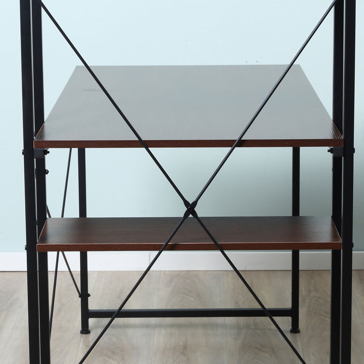 Computer Desk with Storage Shelves on Left or Right, Industrial Reversible Writing Desk for Home Office, Study, Easy Assembly, 120 x 64 x 121cm, Walnut and Black