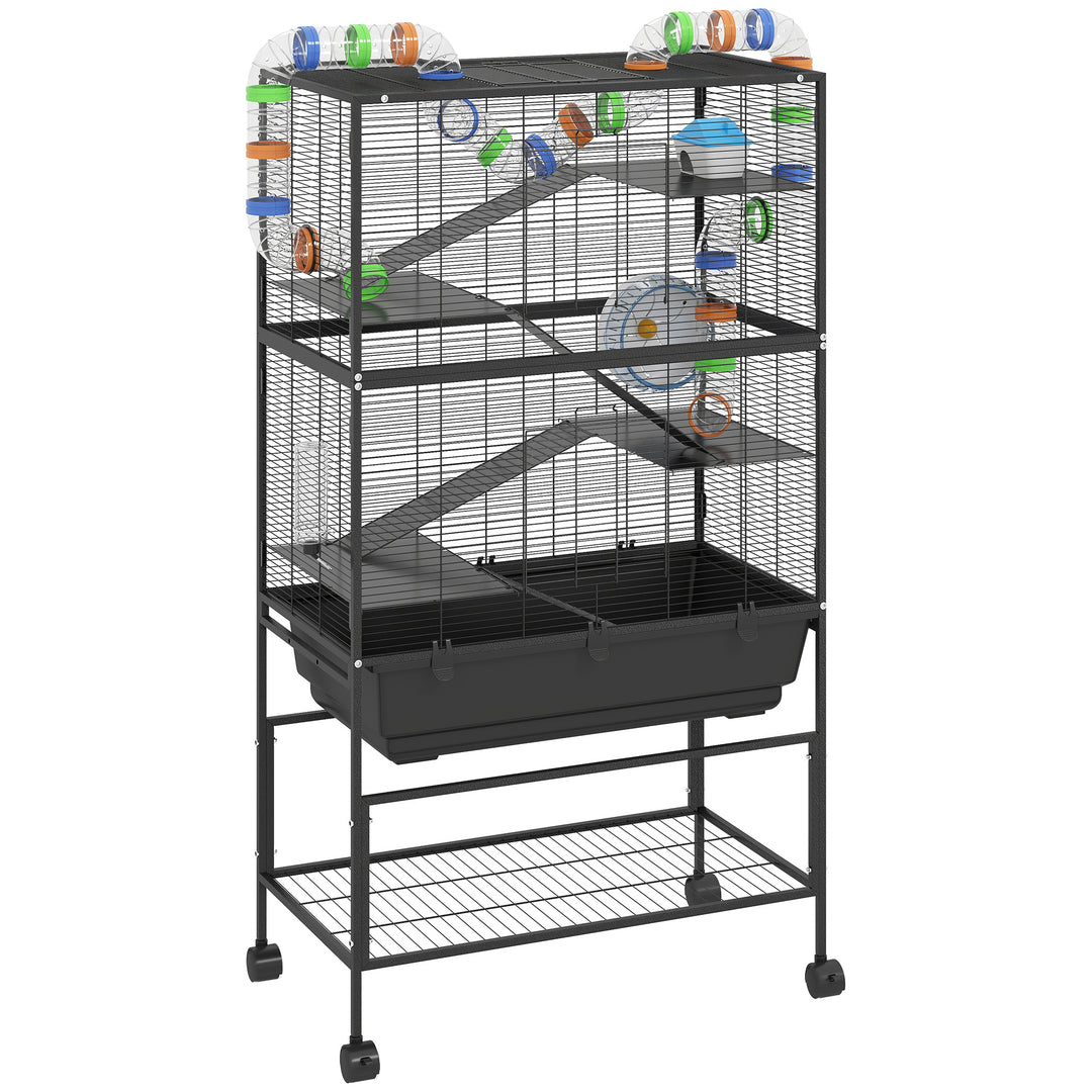 5 Tier Large Hamster Cage on Wheels with 17 cm Deep Tray, Storage Shelf for Syrian, Gerbil, Rats