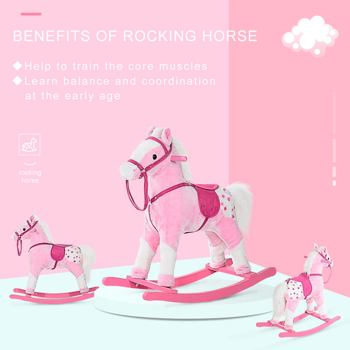 HOMCOM Childrens Plush Rocking Horse with Sound-Pink | Aosom UK