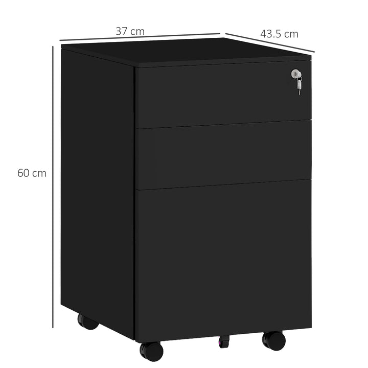 3-Drawer Vertical Filing Cabinet with Pencil Tray, Lock and 5 Wheels, Steel Mobile File Cabinet, for A4, Legal and Letter Size, Pre-Assembled Body, Black