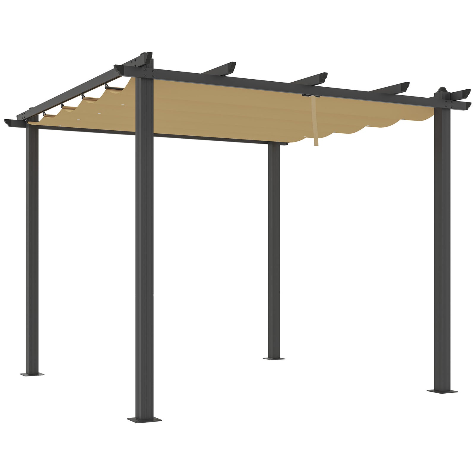 3 x 3m Aluminium Pergola, with Retractable Roof - Khaki