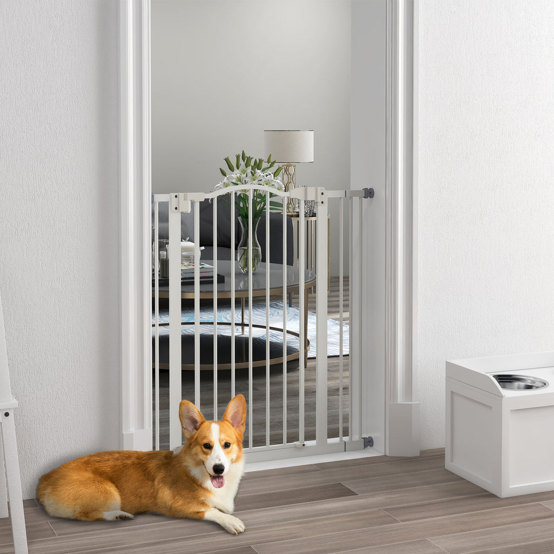 PawHut Adjustable Pet Portal: Metal Safety Gate with Folding Design, 74-87cm Width, Pristine White | Aosom UK