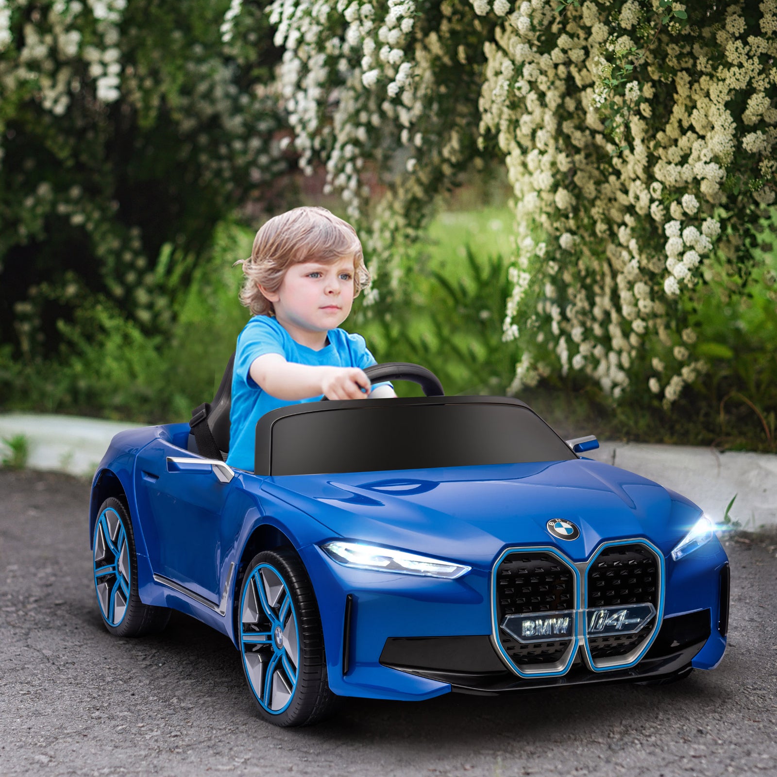 BMW i4 Licensed 12V Kids Electric Ride-On Car, Blue
