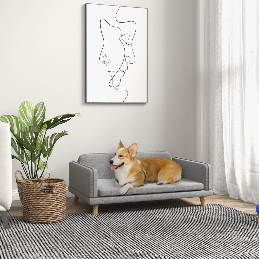Pet Sofa for Medium Dogs, with Water-Resistant Fabric, Four Legs - Grey
