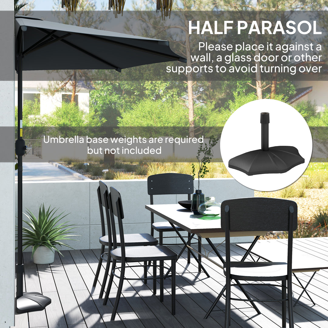 3(m) Half Parasol, Semi Round Umbrella with Metal Frame, Crank Handle for Balcony, Garden, Dark Grey