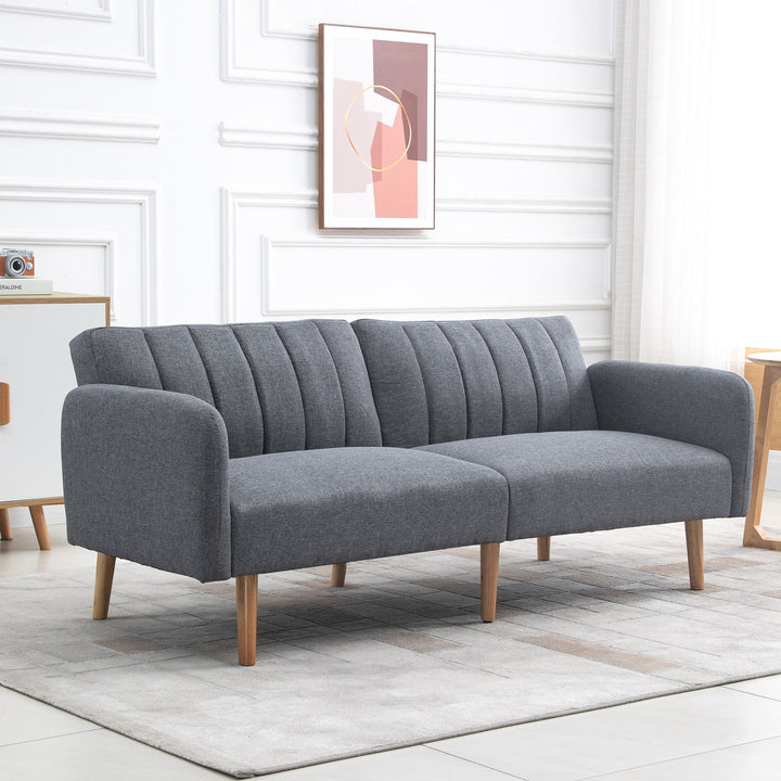 3 Seater Sofa Bed, Convertible Linen Fabric Sofa Couch, Click Clack Sofabed with Adjustable Split Backrest for Living Room, Bedroom, Guest Room, Grey