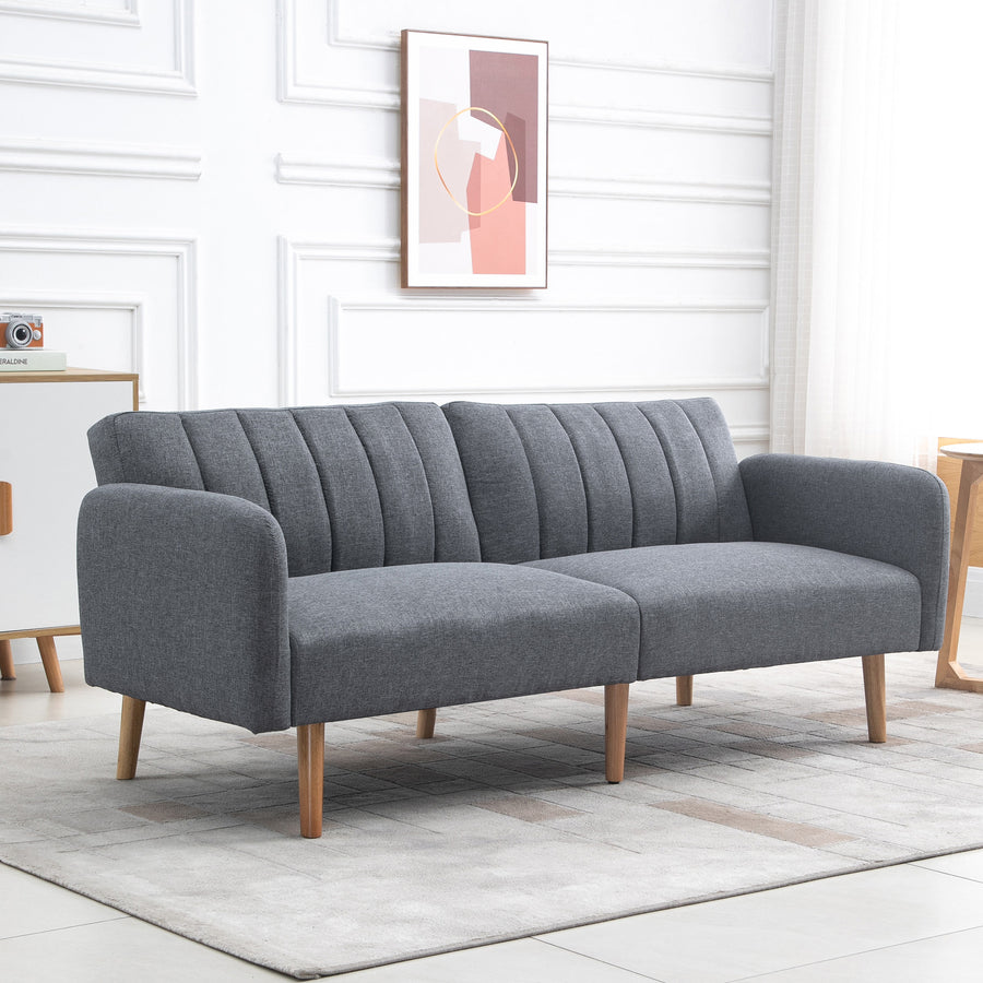 3 Seater Sofa Bed, Convertible Linen Fabric Sofa Couch, Click Clack Sofabed with Adjustable Split Backrest for Living Room, Bedroom, Guest Room, Grey