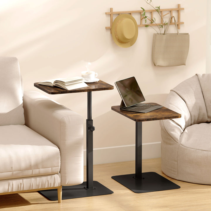 C Shaped Side Table, Small End Table with Adjustable Height and Metal Base for Living Room, Bedroom