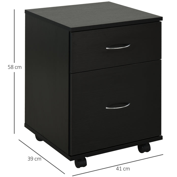 Two Drawer Filing Cabinet with Wheels- Black Wood Grain