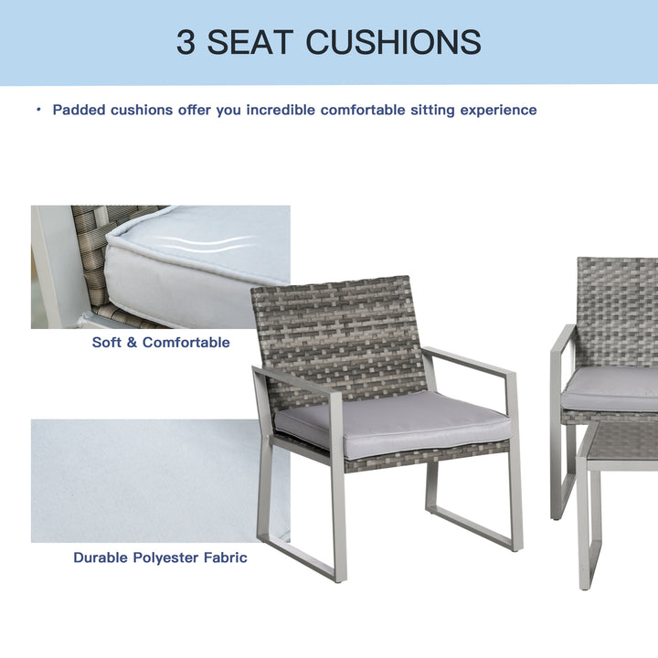 4PC Rattan Garden Furniture Set 2 Single Sofa Arm Chairs 1 Bench with Cushions & Coffee Table Patio Backyard Wicker Weave