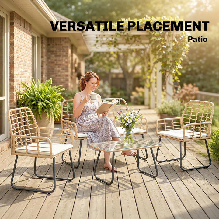 4 Piece Rattan Garden Furniture Set, Outdoor Patio Furniture with Love