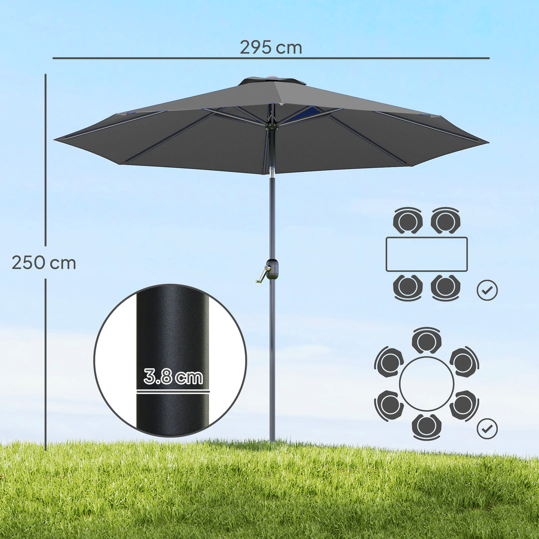 MCL 3(m) Tilting Parasol Garden Umbrellas, Outdoor Sun Shade with 8 Ribs, Tilt and Crank Handle for Balcony, Bench, Garden, Dark Grey