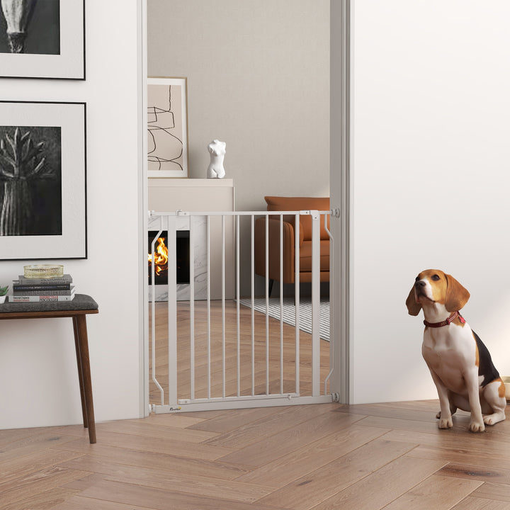 PawHut Extra Wide Dog Safety Gate, with Door Pressure, for Doorways, Hallways, Staircases - White | Aosom UK