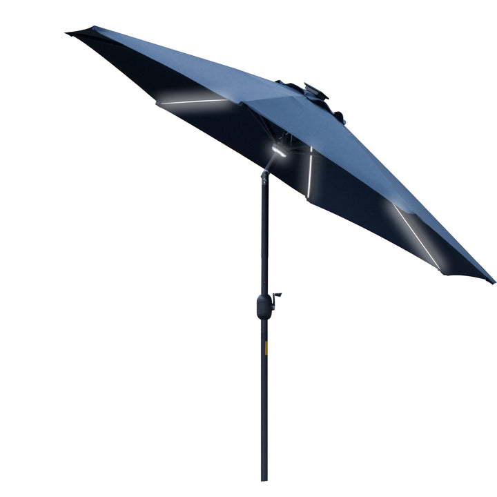 MCL 2.7m Garden Parasol Sun Umbrella w/ LED Solar Light Angled Canopy Blue