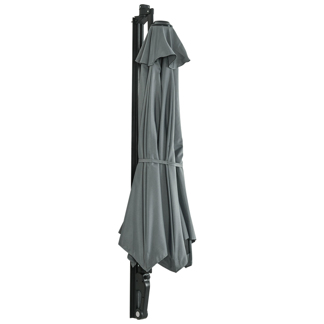2.5m Wall Mounted Parasol, Hand to Push Outdoor Patio Umbrella with 180 Degree Rotatable Canopy for Porch, Deck, Garden, 250 cm, Grey