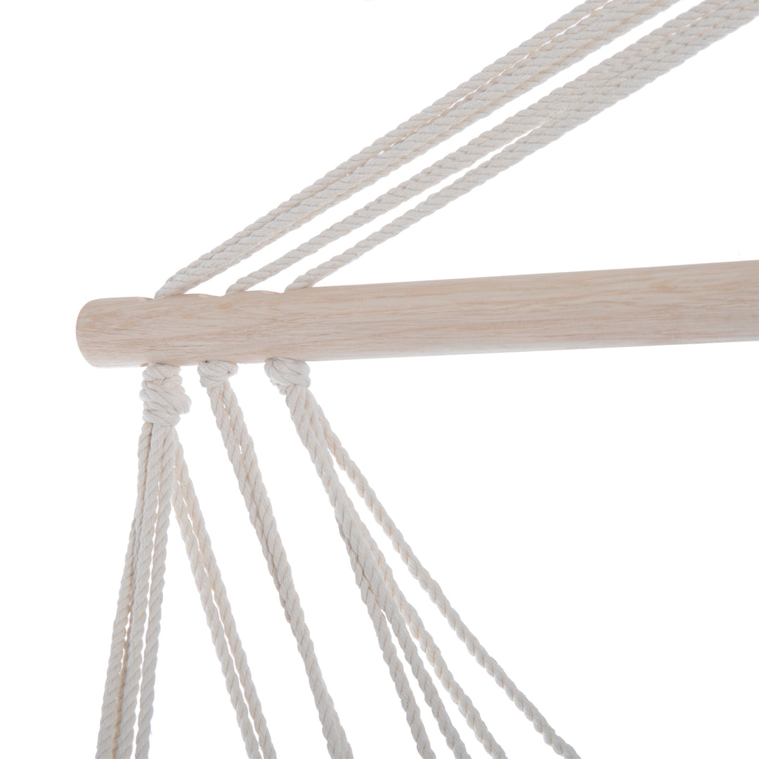 MCL Hanging Rope Chair with Soft Padded Seat & Backrest, Portable Garden Hammoc Chair with Wooden Support Bar, Armrests, Cotton Cloth, Footrest, for Patio & Tree, Blue