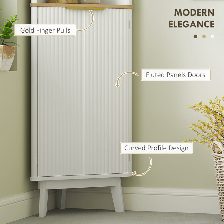 Tall Bathroom Storage Cabinet, Slim Bathroom Storage Unit with Doors and Adjustable Shelves, Freestanding Bathroom Cabinet with Curved Profile Design, White