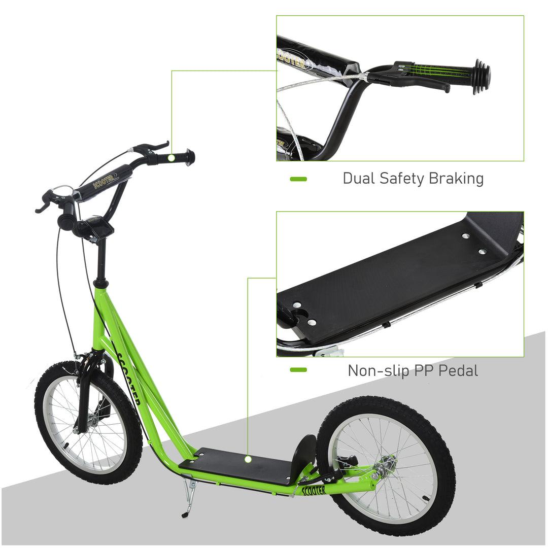 HOMCOM Teen Kids Stunt Scooter Children Kick Scooter Adjustable Handlebar 2 Brakes Ride On 16 Inch Rubber Tyres Green