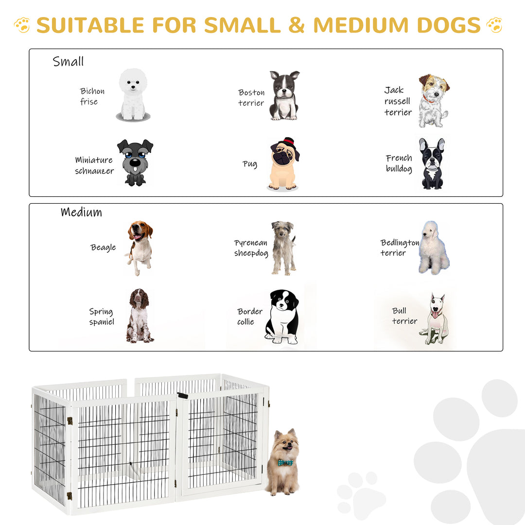 Wooden Pet Gate, Freestanding Dog Safety Barrier, w/ 2 Support Feet, White