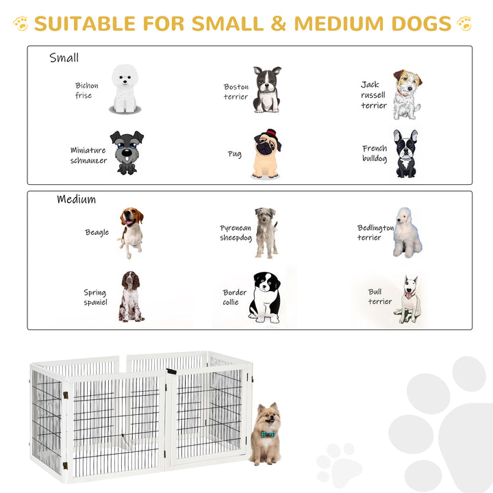 Wooden Pet Gate, Freestanding Dog Safety Barrier, w/ 2 Support Feet, White
