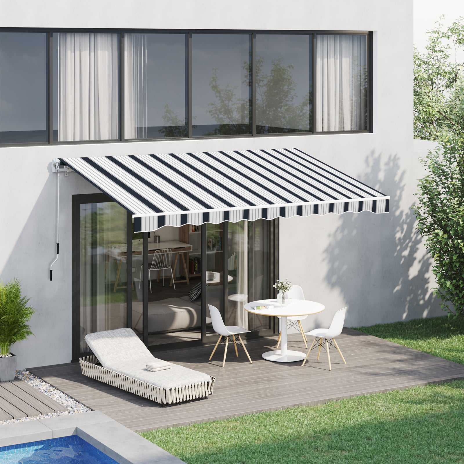 Manual Retractable Awning, 4x3 m-Blue/White