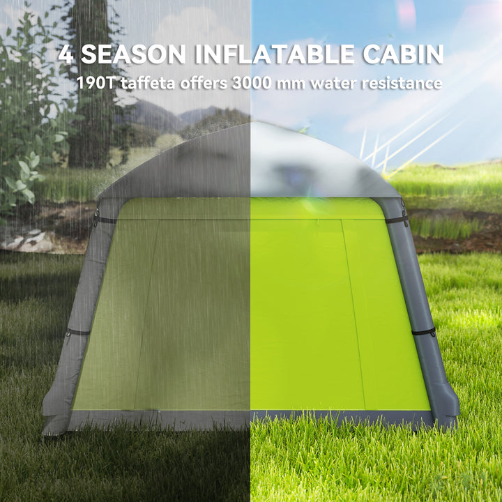Inflatable Camping Tent w/ Hand Pump, Easy Setup 1/2 Person Blow Up Tent Waterproof 190T Taffeta w/ Mesh Windows, Doors and Carry Bag, Green