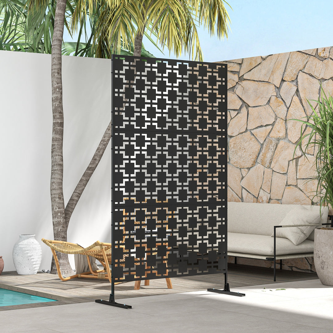 MCL Metal Decorative Privacy Screen Outdoor Divider, Black Grid