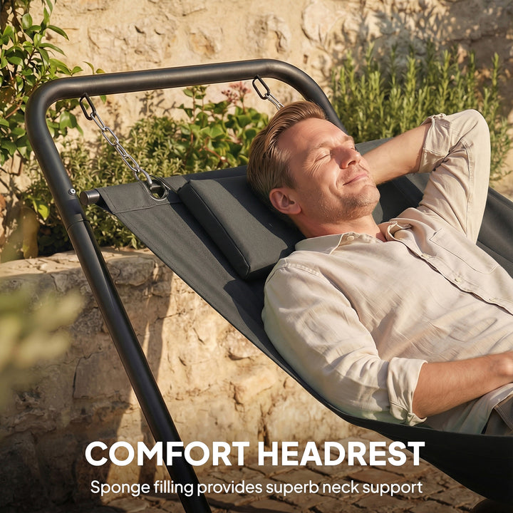 Outdoor Hammock with Stand, Freestanding Hammock with Side Pocket, Hea