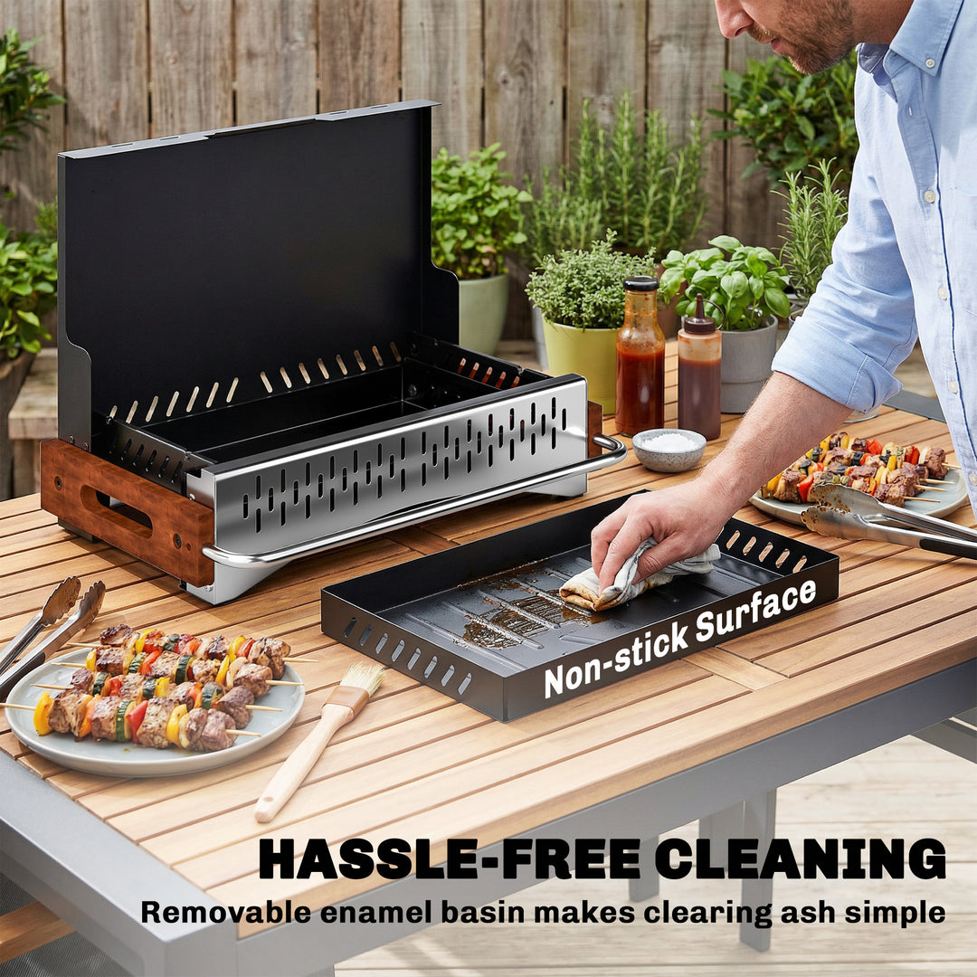 Portable BBQ Grill, Folding Charcoal Barbecue Grill with Removable Cha