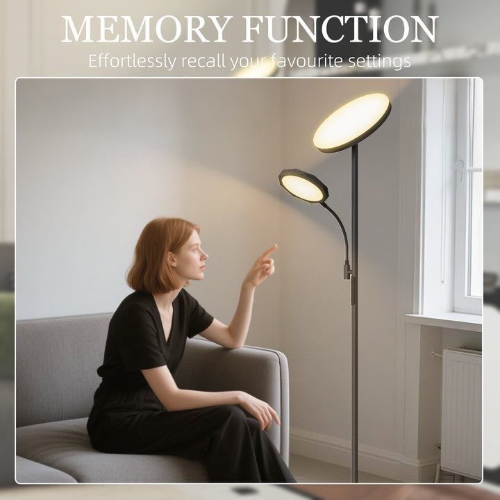 LED Floor Lamp for Living Room, Stepless Dimmable Standing Lamp, Mother and Child Uplighter with Reading Light, 4 Scene Modes, 2700K-6500K Colour Temps, 4 Brightness Levels, Remote Control