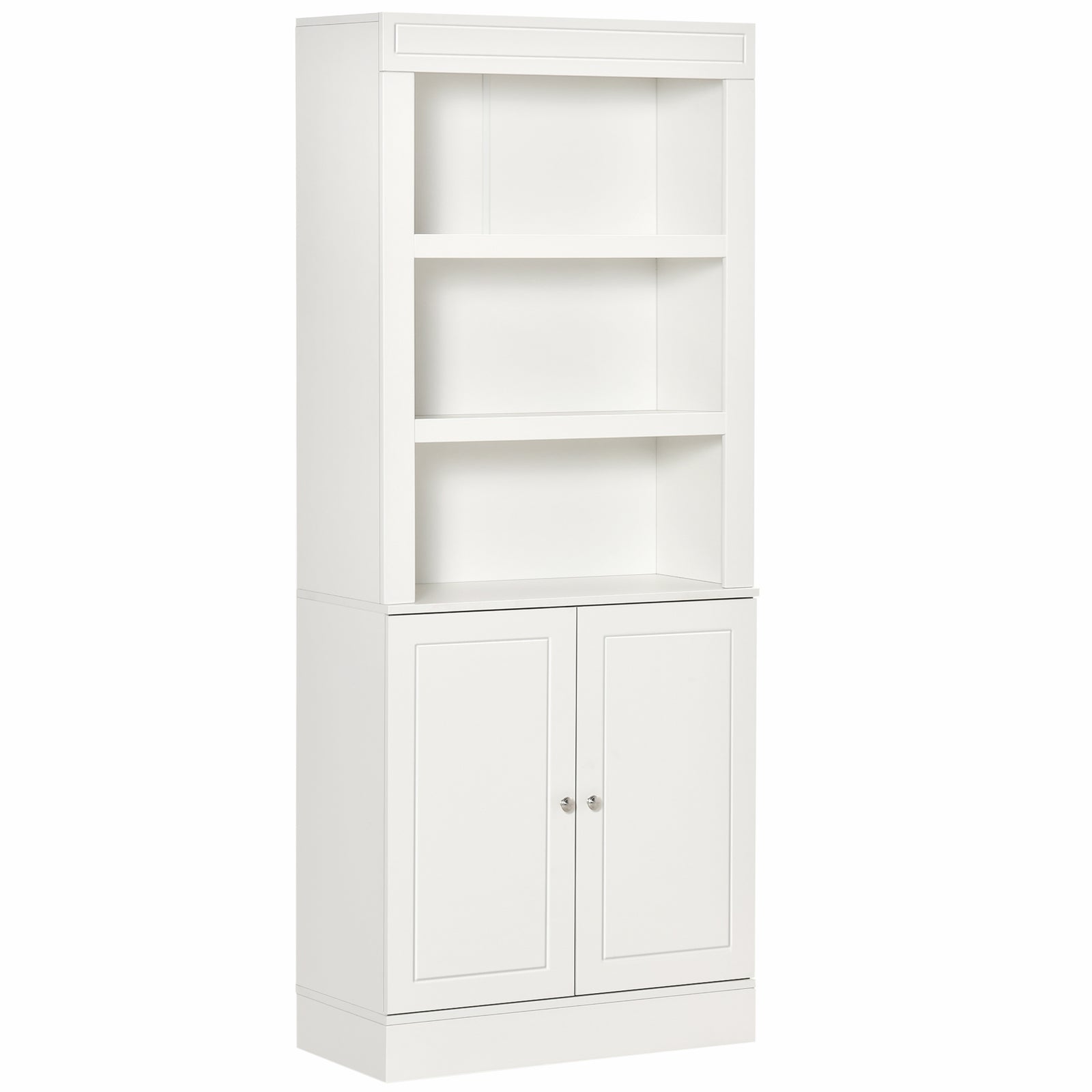 Kitchen Cupboard with 6-tier Shelving, Freestanding Storage Cabinet, Pantry Cupboard with 3 Open Compartments and Double-door Cabinet with Adjustable Shelves, White