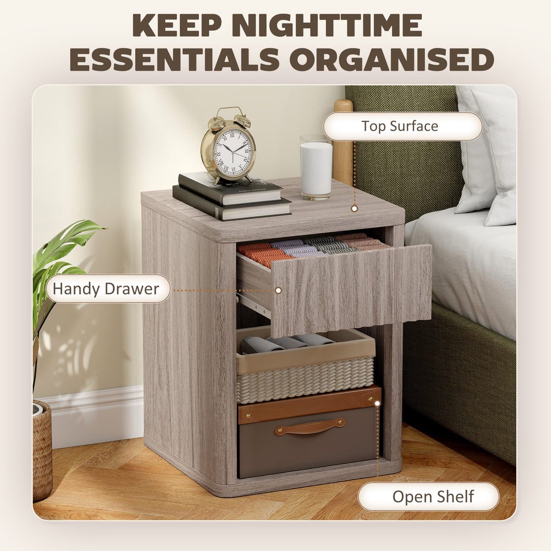 Modern Bedside Table Set of 2, Bedside Cabinet with Drawer and Open Sh