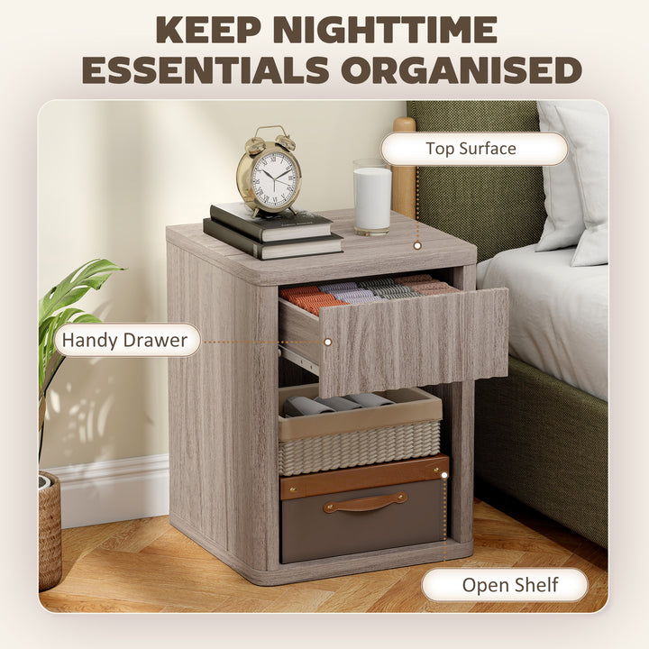 Modern Bedside Table Set of 2, Bedside Cabinet with Drawer and Open Sh
