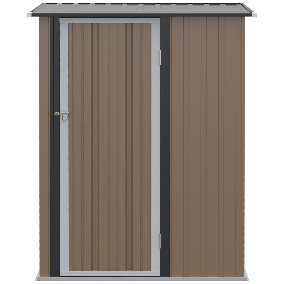 Outsunny  5ft x 3ft Garden Metal Storage Shed, Outdoor Tool Shed with Sloped Roof, Lockable Door for Equipment, Bikes, Brown