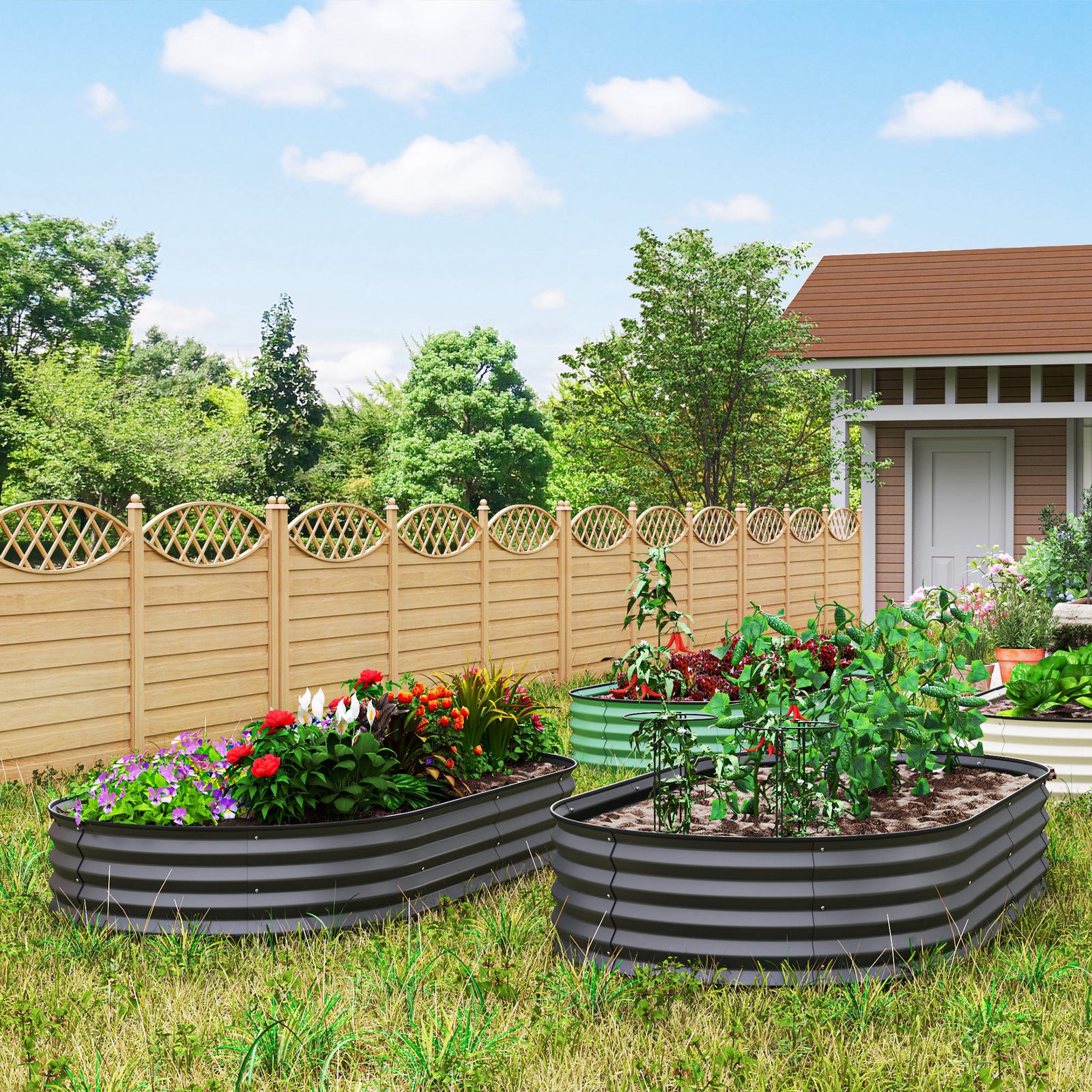 Set of Two 181 x 93cm Steel Planters - Dark Grey